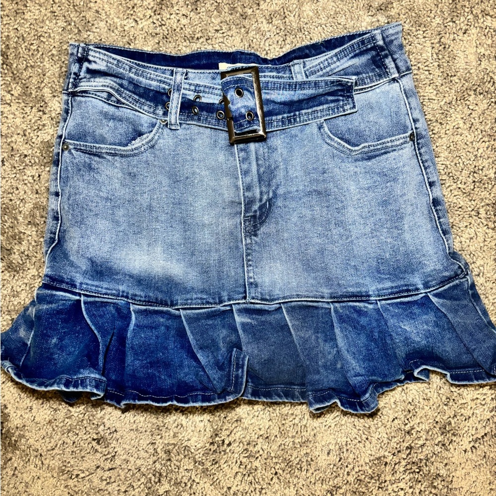 Blue Denim Pleated Bottom Skirt